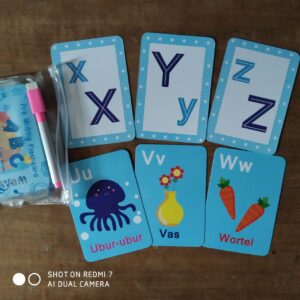 PreWriting FlashCard Wipe and Clean (Angka-Alphabet-Hijaiyah) (kartu Cute)